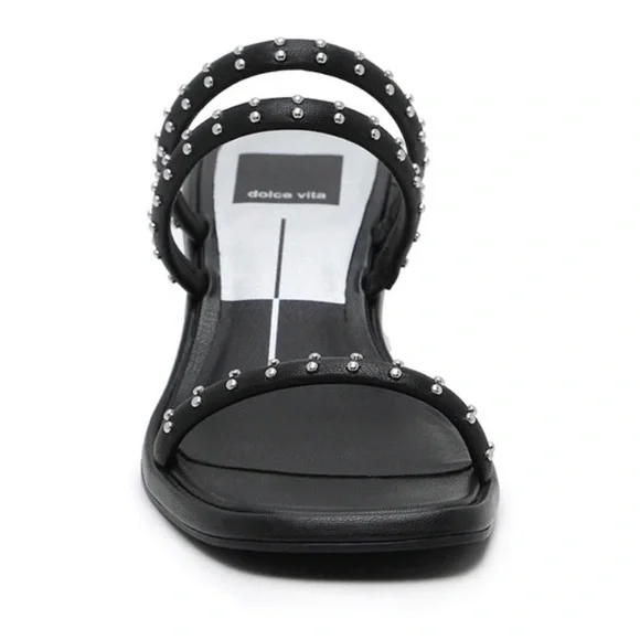 DOLCE VITA STELLA RYE BLACK LEATHER STUDDED STRAPPY HEELED SANDALS - Picture 11 of 16